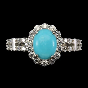 925 Sterling Silver Oval Blue Turquoise 9x7mm Simulated Cz Ring Size 6 - Picture 1 of 10