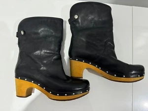 UGG Lynnea Black Calf Leather Sheepskin Studded Heeled,Size 9,as New - Picture 1 of 8