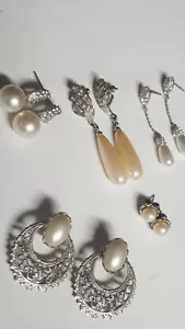 5 pr Silvertone and pearl earrings - Picture 1 of 6