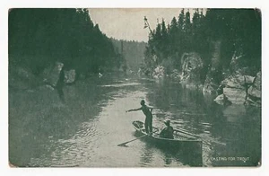 Casting para trucha, canoa, postal vintage ca.1910 - Imagen 1 de 2