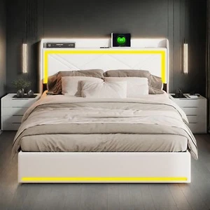 Boxspringbett Doppelbett 160x200 Hydraulisch Stauraumbett mit Bettkasten LED&USB - Bild 1 von 12