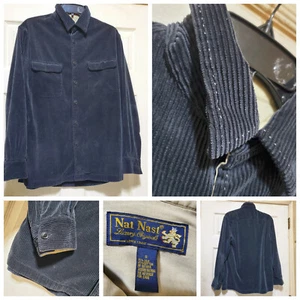 Nat Nast Shirt Men Small Black Corduroy Silk Blend Western Cowboy Rodeo Minimal - Picture 1 of 14