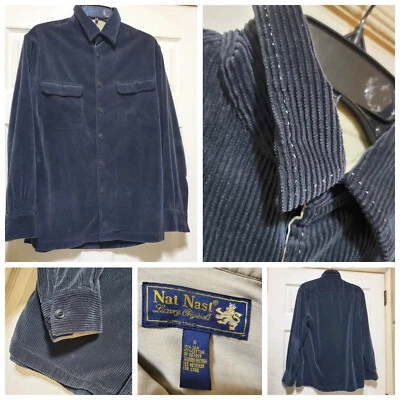 Nat Nast Shirt Men Small Black Corduroy Silk Blend Western  Cowboy Rodeo Minimal - Image 1 of 4