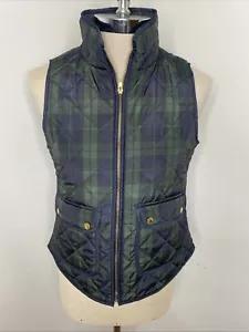 British Khaki Blackwatch Plaid Quilted Vest Womens M Green Blue Pockets Zipper - Picture 1 of 11