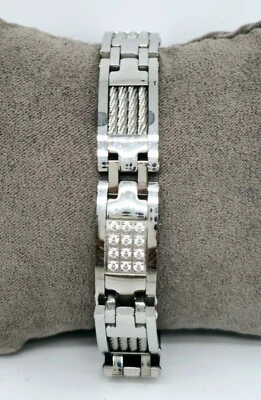 Brazalete Tenis Hombre Marca BLACK JACK Acero Inoxidable Sólido Plata Alambre Pesado Circonita Foto 1 de 4