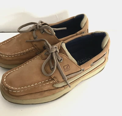 SPERRY TOP-SIDER Lanyard Boys Lace Up Tan Leather Boat Shoes Size 3.5 Foto 1 de 4