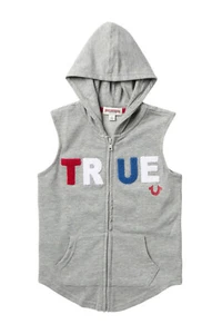 $69 True Religion Big Boys Zip Hoodie Vest HEATHER GREY size Large - Picture 1 of 2
