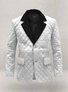 Blazer de cuero blanco genuino 100 % piel de cordero suave BOCELLI ACOLCHADO para hombre - Imagen 1 de 10