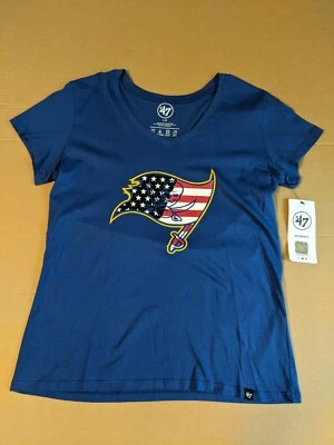 BUCS NFL Womens Ladies Tampa Bay Buccaneers LARGE T-Shirt BLUE NOS USA V-NECK - Image 1 of 4