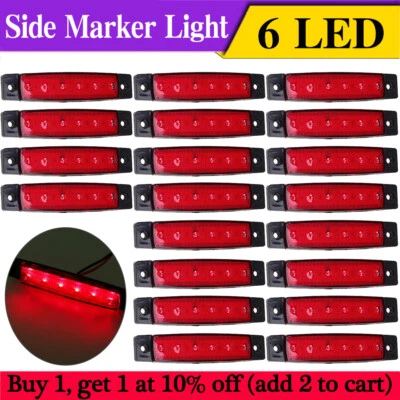 20 X Set Red 6 LED Side Marker Lights Position Recovery For Truck Trailer Lorry - Image 1 of 4