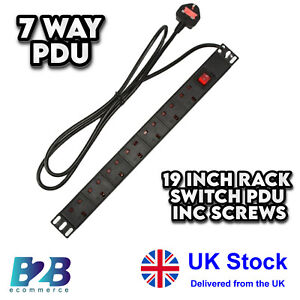 PDU 1U 7 WAY Power Distribution Unit 19 inch Rack Cabinet UK Socket-Inc Screws