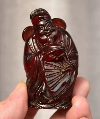 7CM Rare Chinese Red Amber Carving Feng Shui Mammon Money Wealth Luck Sculpture - Image 1 of 4