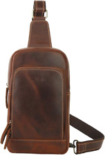 Leathario Crossbody Bag Men Genuine Leather Sling Bag Chest Shoulder Bag Vintage