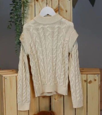 Girls Winter Knit Jumper Cream Age 7-8 Thick Warm High Neck Sweater NEW - Image 1 of 4