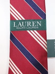 RALPH LAUREN Men's Tie Red Navy University Stripe 100% Silk Classic NEW $65 - Picture 1 of 5