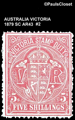 VICTORIA 1879 SC AR43 PF13 CROWN AND SHIELD CARMINE ROSE 5/- MNH F/VF #2 - Image 1 of 2