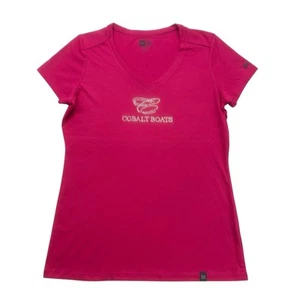 Cobalt Boats Shirt Womens Medium M Pink Rhinestones New Era V Neck Short Sleeve - Picture 1 of 12
