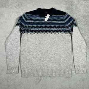 J. CREW Lambswool Sweater Mens XS Gray Blue Fair Isle Long Sleeve Crew Neck Knit - Picture 1 of 14