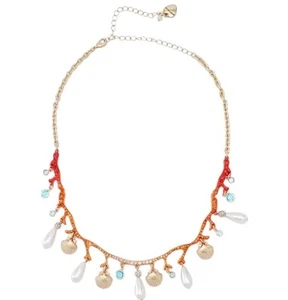 Autentica collana Betsey Johnson corallo rosso cristallo perle conchiglia mare spiaggia nuova con etichette - Foto 1 di 4