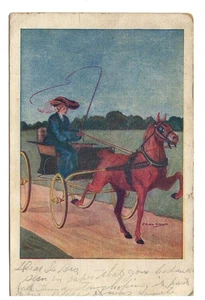1908 F. Earl Christy Artist Color Postcard  #1796 "Woman in Buggy" - Picture 1 of 2