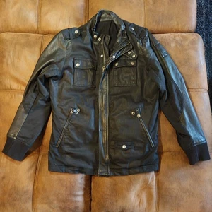 Diesel Medium Mens Jacket Leather Cotton & Mixed Fabric Contrast Black Slim - Picture 1 of 21