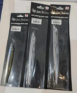 Lot of 3-SEA FALCON TUNA, BASS JIGS 2.6oz 3.9oz 5.3oz CHROME 5"-7.5" CUTLASSFISH - Picture 1 of 13