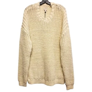 GUESS Sweater GRAYSON Mens XL White Slouchy Cable Knit Wool Blend Crewneck - Picture 1 of 11
