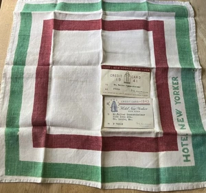 Vintage 1941 & 1943 Hotel New Yorker Kreditkarten und Leinentuch - Bild 1 von 24