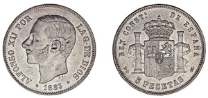 5 SILVER PESETAS / 5 PESETAS PLATA. DURO. MADRID. ALFONSO XII. 1883*. XF- / EBC- - Foto 1 di 1