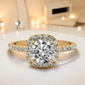 14K Gold Diamond Ring 1.60 Ct Cushion Cut Lab Created IGI Certified Yellow - Picture 1 of 10