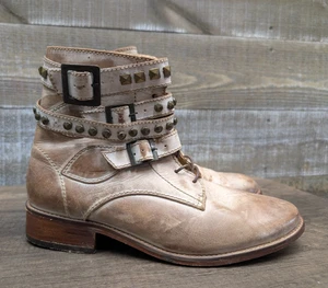 Stivali moto PATRON "Lula" in pelle tortora equitazione biker borchie donna 8,5 M - Foto 1 di 10