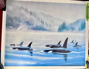 Authentic Robert Wyland Signed 1985 Orcas Limited Edition Lithograph Unframed - Picture 1 of 3