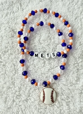 Pulseras con cuentas de los Mets de Nueva York con dije de béisbol-hechas a mano MLB regalo para fanáticos Foto 1 de 4