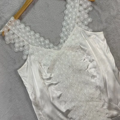 Blusa para mujer Elie Tahari XS sin mangas 100 % seda marfil ribete de encaje elegante elegante Foto 1 de 4