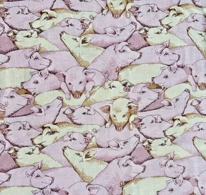 Stoff Traditionen verpackt Schweine Stoff Baumwolle rosa Bauernhoftiere Vintage 60" L x 44" B - Bild 1 von 5