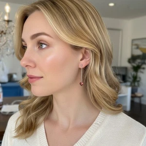 925 Sterling Silver Earrings 6mm Natural Gemstone Red Heart Zircon Long Jewelry - Picture 1 of 9