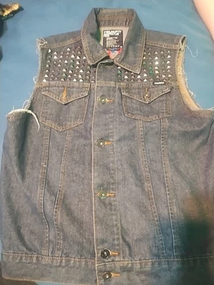 Trukfit Men's Studded Denim Jean Vest medium rock n roll biker style - Image 1 of 2