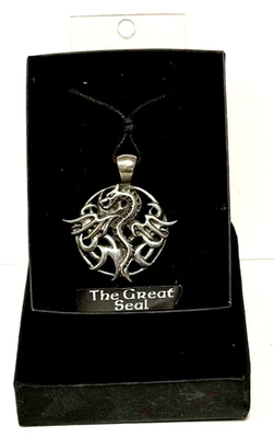 DRAGON GREAT SEAL - PEWTER GOTHIC MYTHIC NECKLACE W/ ADJUSTABLE CORD W/ BOX NEW - Image 1 of 3