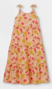 Cat & Jack Girls Printed Knit Sleeveless Maxi Dress light peach Large - Picture 1 of 4