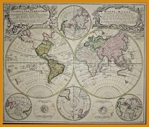 WELTKARTE bei Homann Erben 1746 - schönes, äusserst dekoratives Original! - Bild 1 von 1