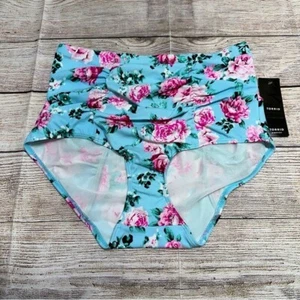Neu mit Etikett Torrid Bikiniunterteil blau und pink Blumendruck hochtailliert Größe 00 - Bild 1 von 14