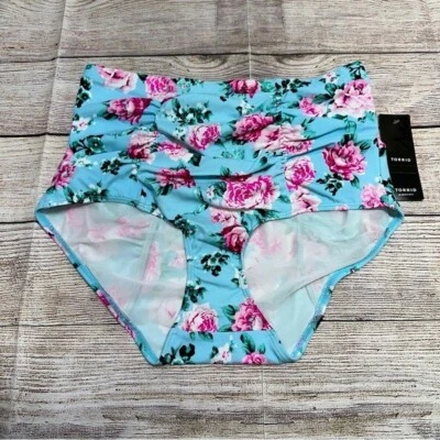 NWT Torrid Blue and Pink Floral Print High-Waisted Bikini Bottoms Size 00 - Image 1 of 4