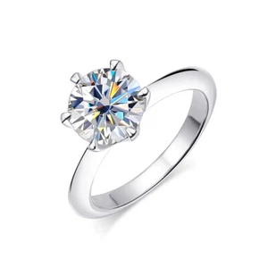 2CT D VVS1 Round Moissanite Solitaire Women Engagement Ring 925 Sterling Silver - Picture 1 of 15