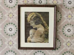 Framed Victorian Print of Mother and Baby, 13 7/8" Antique Lithograph - Picture 1 of 10