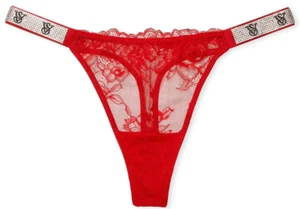 Victoria's Secret Very Sexy Rhinestone Shine Strap Lace Thong Panty Red XS S M L - Picture 1 of 4