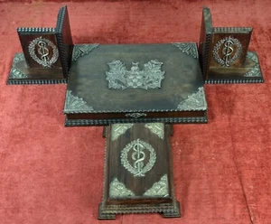 OFFICE SET. BOOK SUPPORT AND 2 BOXES. WOOD AND SILVER. PORTUGAL. XIX-XX CENTURY. - Picture 1 of 1