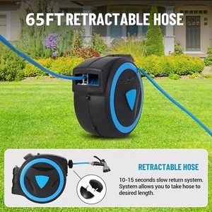 90Ft 5/8" Retractable Garden Hose Reel Wall Mounted Hose Reel 180°Swivel Bracket - Picture 1 of 14
