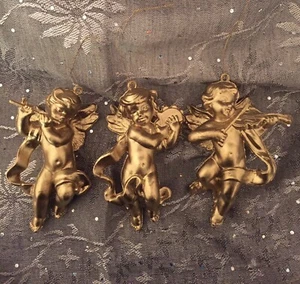 Angel Ornaments Instruments lot 3 Wreath Attachments 24K Gold Painted Plastic 4” - Picture 1 of 6