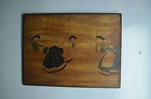 ANCIEN TABLEAU PEINTURE GRAVURE SUR BOIS DANSE BRETONNE - Imagen 1 de 6