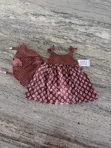 Just One You Baby Girl Sleeveless Cotton Dress w/ Diaper Cover And Hat - Size 3M - Picture 1 of 6